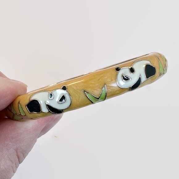 Panda Bracelet, Bangle, Enamel, Orange, Black, White, Gold, Clamper, Vintage - Picture 1 of 5
